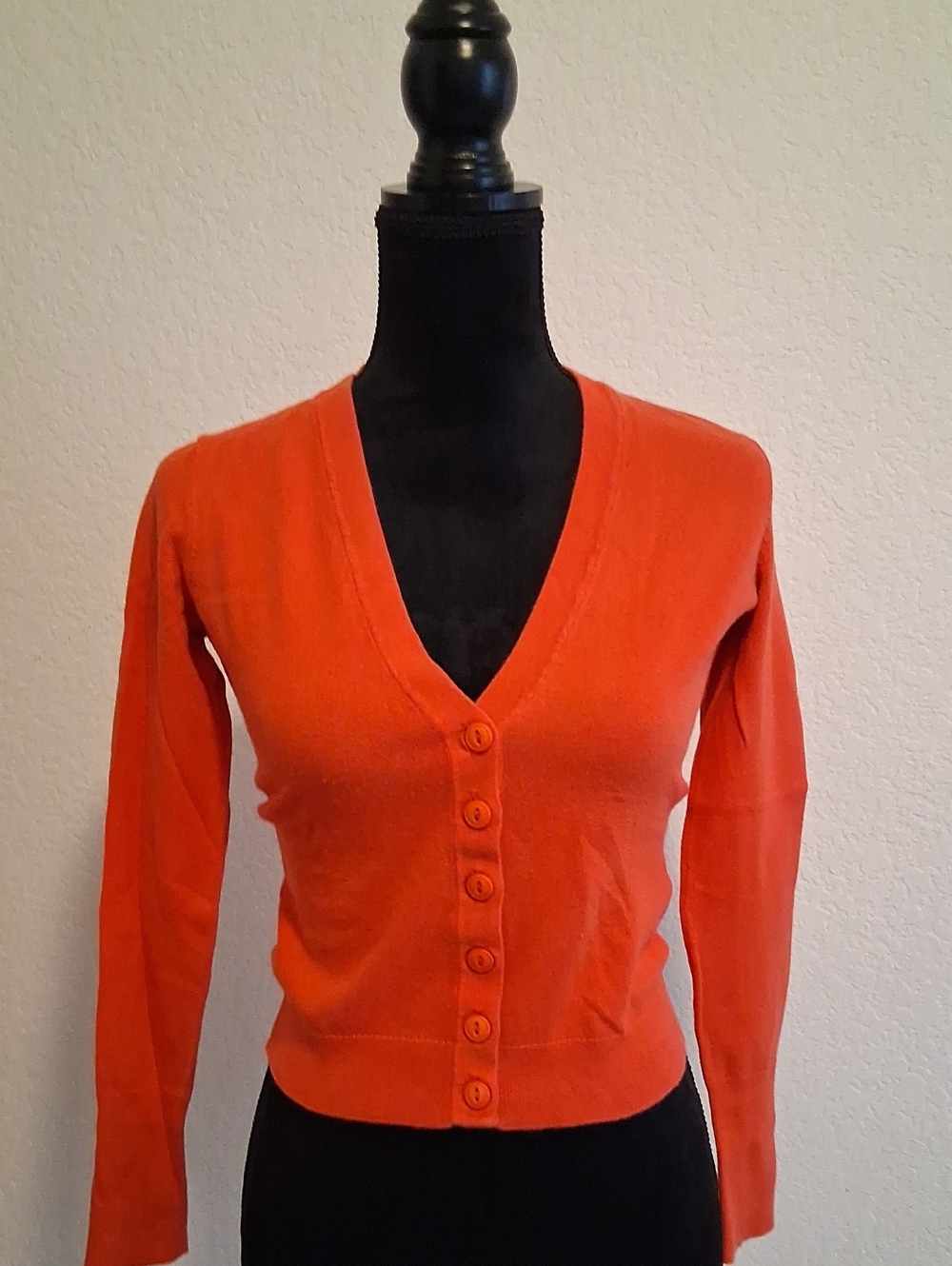 Moda International Orange V-Neck Button Cardigan